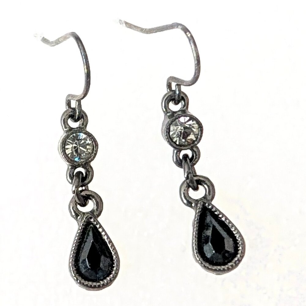 Small black bead and crystal drop earrings